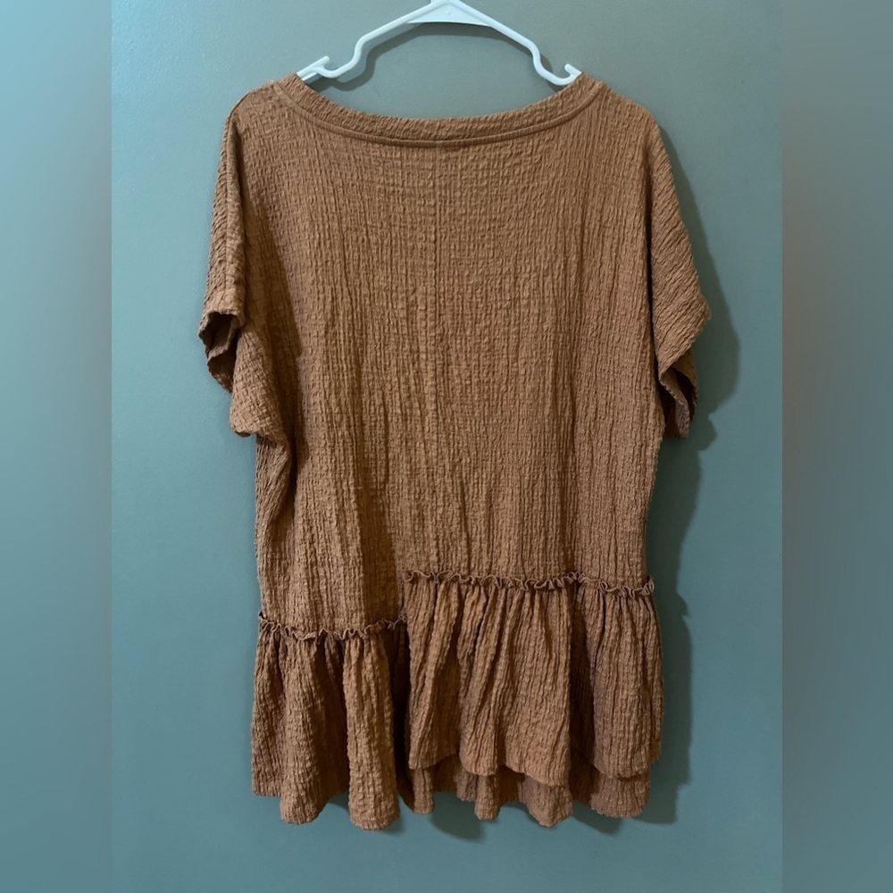 FP Free People Beach XS  Gauze Crinkle Ruffle Shift Dress Cover Up Nutmeg - Picture 6 of 7